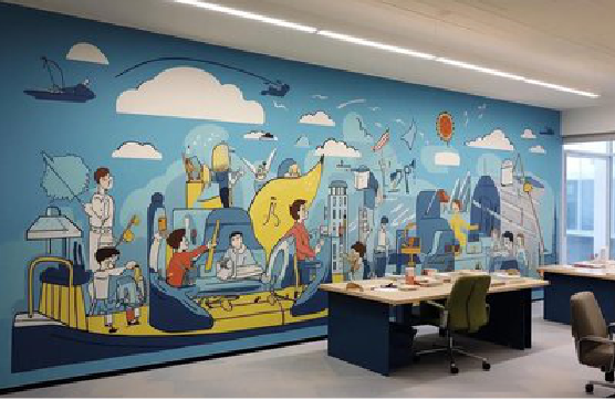 彬州办公室墙绘的特点。